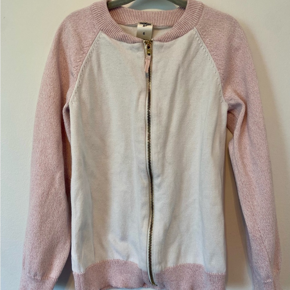 Pink and White kids Sweater pink sparkle thread. Great condition.